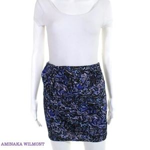 AMINAKA WILMONT Blue/Purple Drape Pleat Mini Skirt